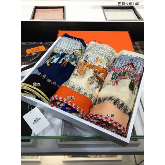 Replica Hermes cammina a parigi Cashmere seta quadrato Scialle 140 Blu