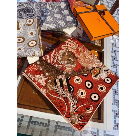 Replica Scialle quadrato Hermes Cashmere seta 140 Arancio