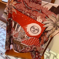 Scialle quadrato Hermes Cashmere seta 140 Arancio