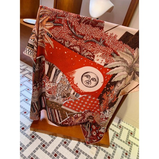 Replica Scialle quadrato Hermes Cashmere seta 140 Arancio