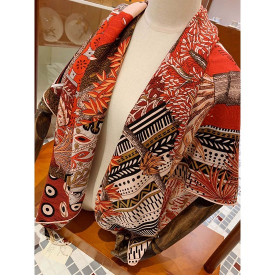 Replica Scialle quadrato Hermes Cashmere seta 140 Arancio