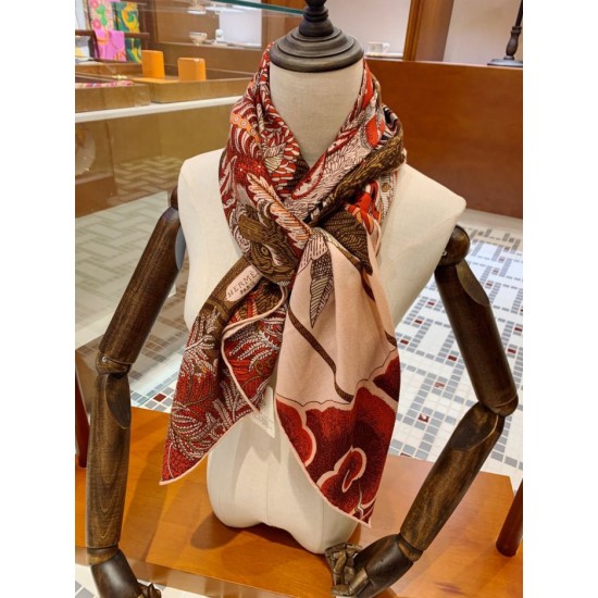 Replica Scialle quadrato Hermes Cashmere seta 140 Arancio