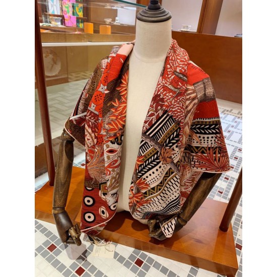 Replica Scialle quadrato Hermes Cashmere seta 140 Arancio
