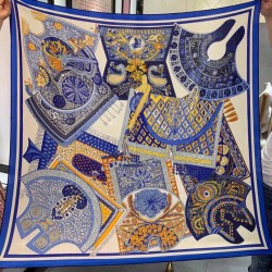 Scialle quadrato Hermes Cashmere Seta 140 Blu