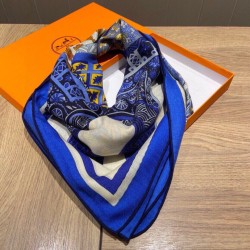 Scialle quadrato Hermes Cashmere Seta 140 Blu