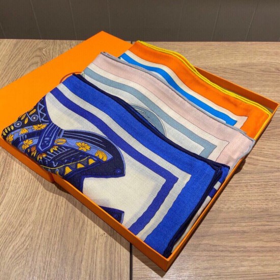 Replica Scialle quadrato Hermes Cashmere Seta 140 Blu