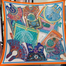 Scialle quadrato Hermes Cashmere Seta 140 Arancio