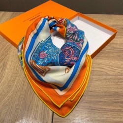 Scialle quadrato Hermes Cashmere Seta 140 Arancio