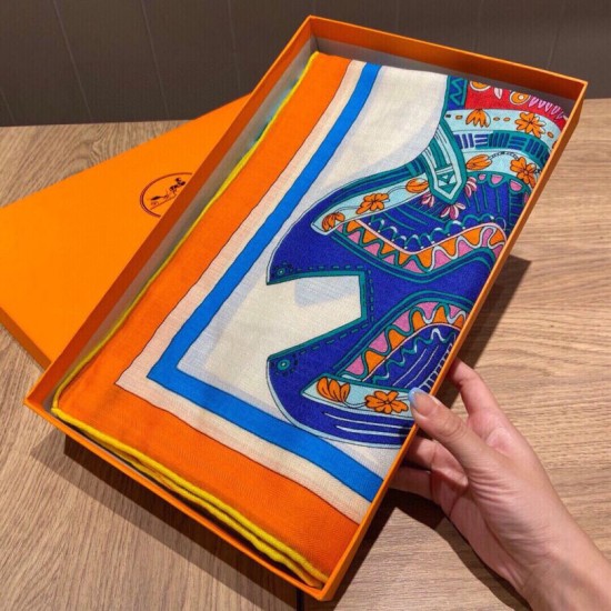 Replica Scialle quadrato Hermes Cashmere Seta 140 Arancio
