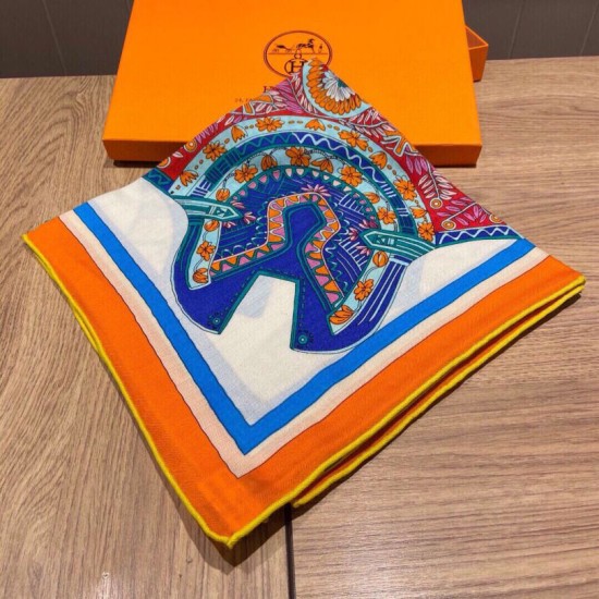 Replica Scialle quadrato Hermes Cashmere Seta 140 Arancio