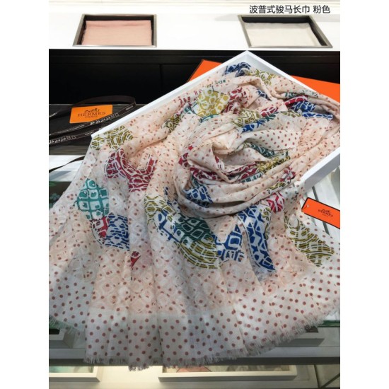 Replica Sciarpa in cashmere con cavallo Hermes Pop Style 110 x 200 rosa