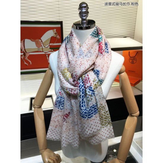 Replica Sciarpa in cashmere con cavallo Hermes Pop Style 110 x 200 rosa