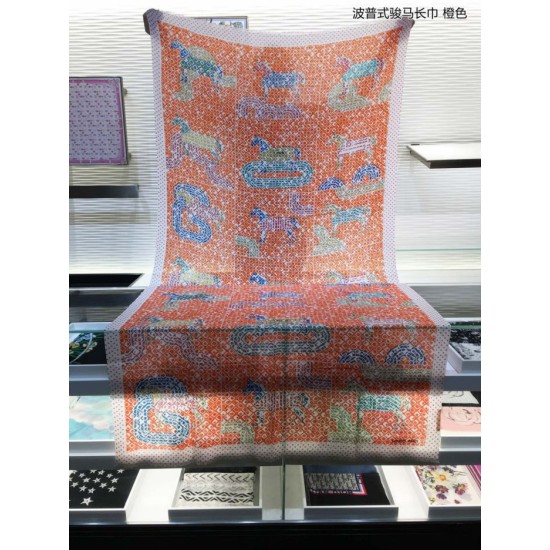 Replica Sciarpa in cashmere con cavallo Hermes Pop Style 110 x 200 arancione