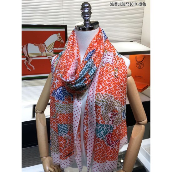 Replica Sciarpa in cashmere con cavallo Hermes Pop Style 110 x 200 arancione