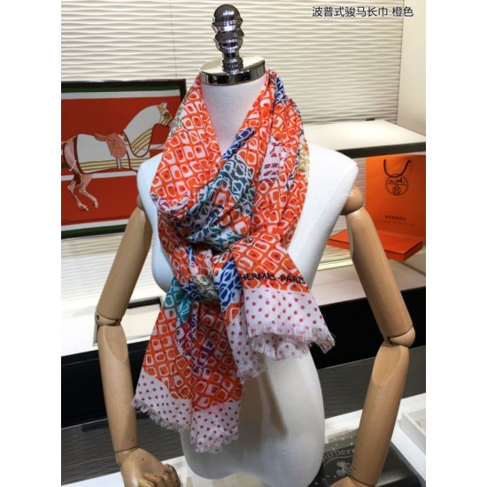Replica Sciarpa in cashmere con cavallo Hermes Pop Style 110 x 200 arancione