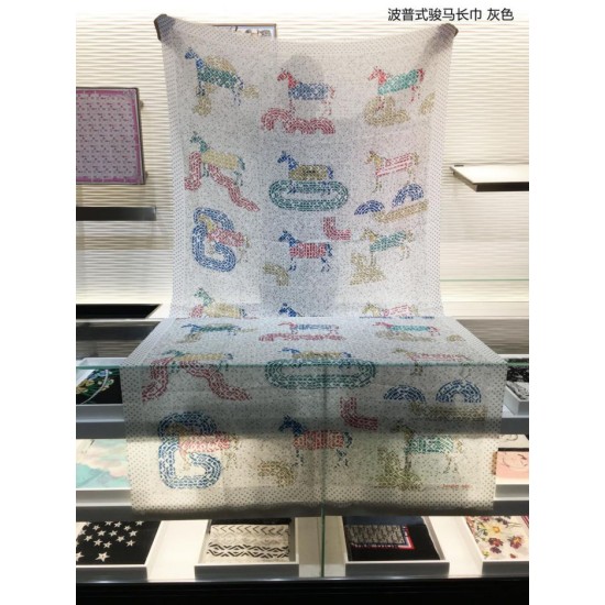 Replica Sciarpa in cashmere con cavallo Hermes Pop Style 110 x 200 grigia