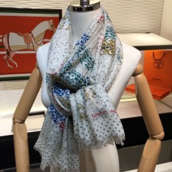 Sciarpa in cashmere con cavallo Hermes Pop Style 110 x 200 grigia