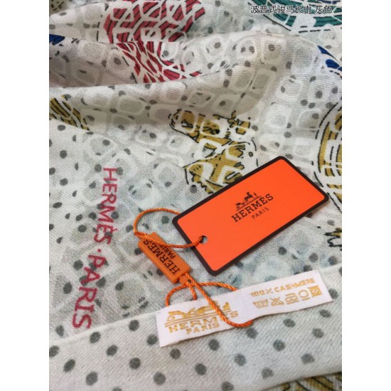 Replica Sciarpa in cashmere con cavallo Hermes Pop Style 110 x 200 grigia