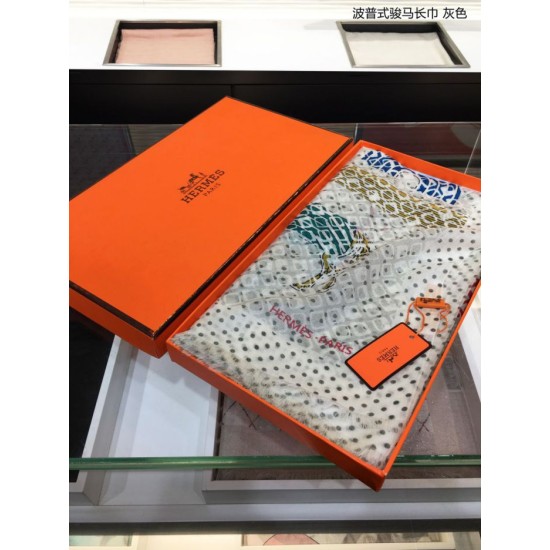Replica Sciarpa in cashmere con cavallo Hermes Pop Style 110 x 200 grigia