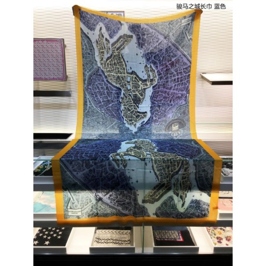 Replica Sciarpa Hermes City of Horses in cashmere 110 x 200 blu