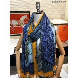 Sciarpa Hermes City of Horses in cashmere 110 x 200 blu