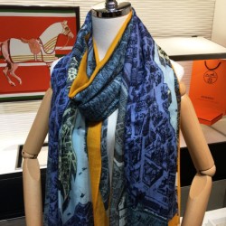 Sciarpa Hermes City of Horses in cashmere 110 x 200 blu