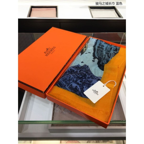 Replica Sciarpa Hermes City of Horses in cashmere 110 x 200 blu