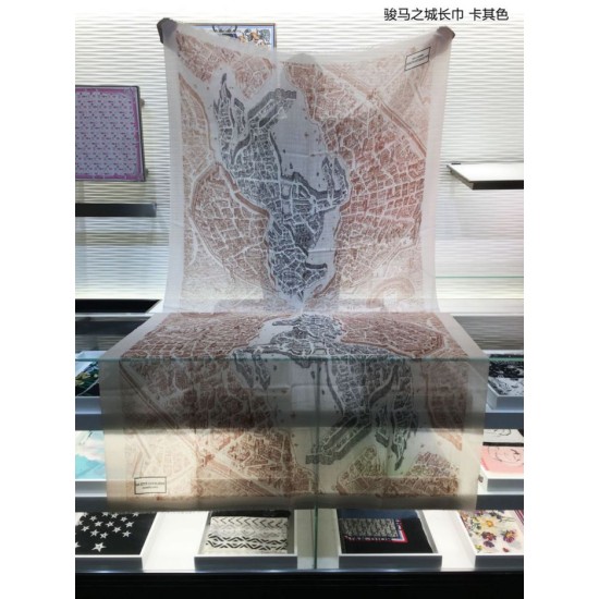Replica Sciarpa in cashmere Hermes City of Horses 110 x 200 cachi