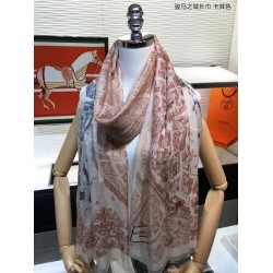 Sciarpa in cashmere Hermes City of Horses 110 x 200 cachi