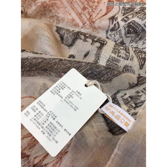 Replica Sciarpa in cashmere Hermes City of Horses 110 x 200 cachi