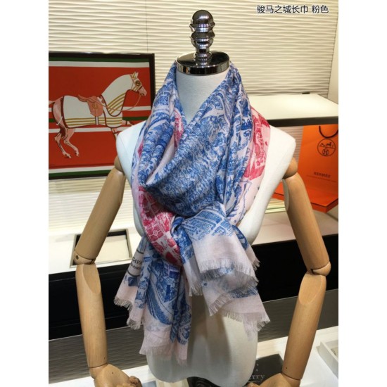 Replica Sciarpa Hermes City of Horses in cashmere 110 x 200 rosa