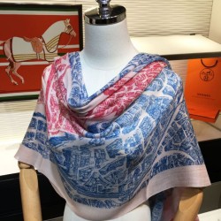 Sciarpa Hermes City of Horses in cashmere 110 x 200 rosa