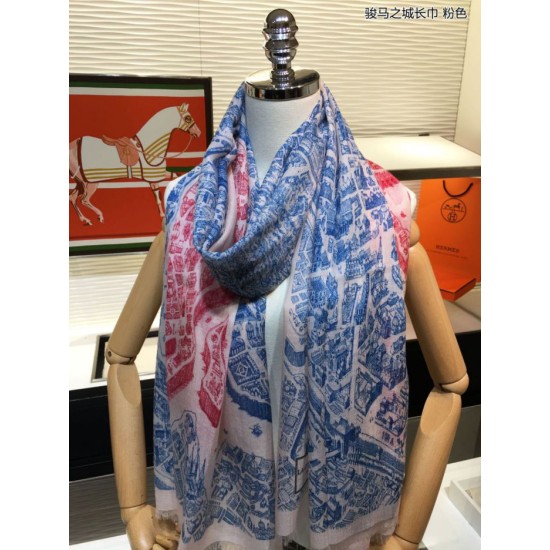 Replica Sciarpa Hermes City of Horses in cashmere 110 x 200 rosa