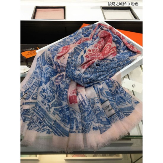 Replica Sciarpa Hermes City of Horses in cashmere 110 x 200 rosa
