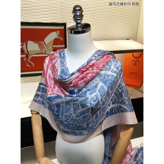 Replica Sciarpa Hermes City of Horses in cashmere 110 x 200 rosa