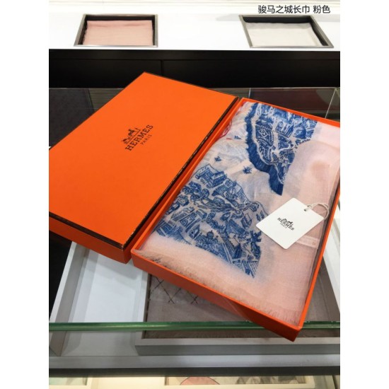Replica Sciarpa Hermes City of Horses in cashmere 110 x 200 rosa