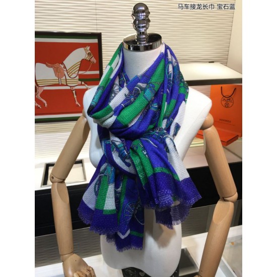 Replica Hermes Carriage Solitaire Cashmere Scialle 110 x 200 Blu