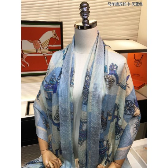 Replica Hermes Carriage Solitaire Cashmere Scialle 110 x 200 Sky Blue