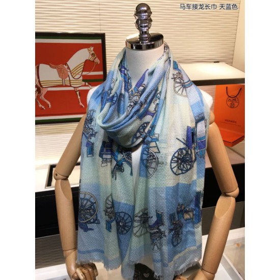 Replica Hermes Carriage Solitaire Cashmere Scialle 110 x 200 Sky Blue