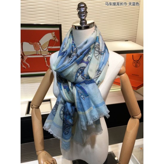 Replica Hermes Carriage Solitaire Cashmere Scialle 110 x 200 Sky Blue