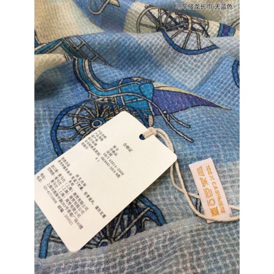 Replica Hermes Carriage Solitaire Cashmere Scialle 110 x 200 Sky Blue
