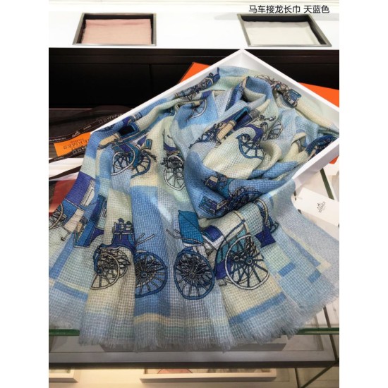 Replica Hermes Carriage Solitaire Cashmere Scialle 110 x 200 Sky Blue