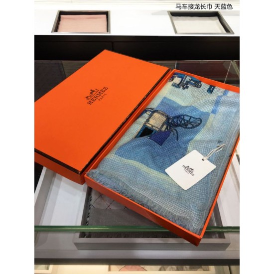 Replica Hermes Carriage Solitaire Cashmere Scialle 110 x 200 Sky Blue