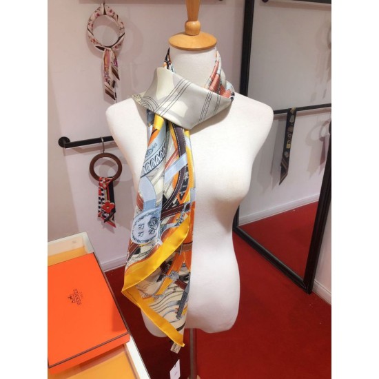 Replica Hermes Leap over Cavalcado Silk Square Foulard 90cm Giallo