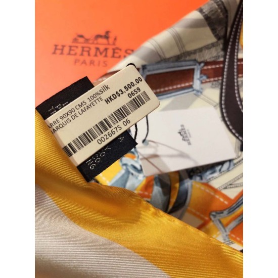 Replica Hermes Leap over Cavalcado Silk Square Foulard 90cm Giallo