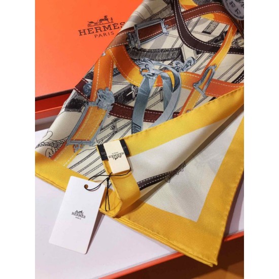 Replica Hermes Leap over Cavalcado Silk Square Foulard 90cm Giallo