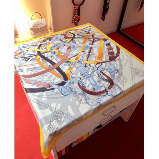 Replica Hermes Leap over Cavalcado Silk Square Foulard 90cm Giallo