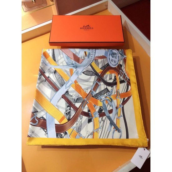 Replica Hermes Leap over Cavalcado Silk Square Foulard 90cm Giallo